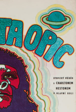 Planet of the Apes 1970 Czech A3 Film Movie Poster, Vratislav Hlavaty - detail