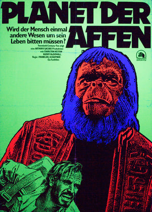 Planet of the Apes R1975 East German Film Poster - black light