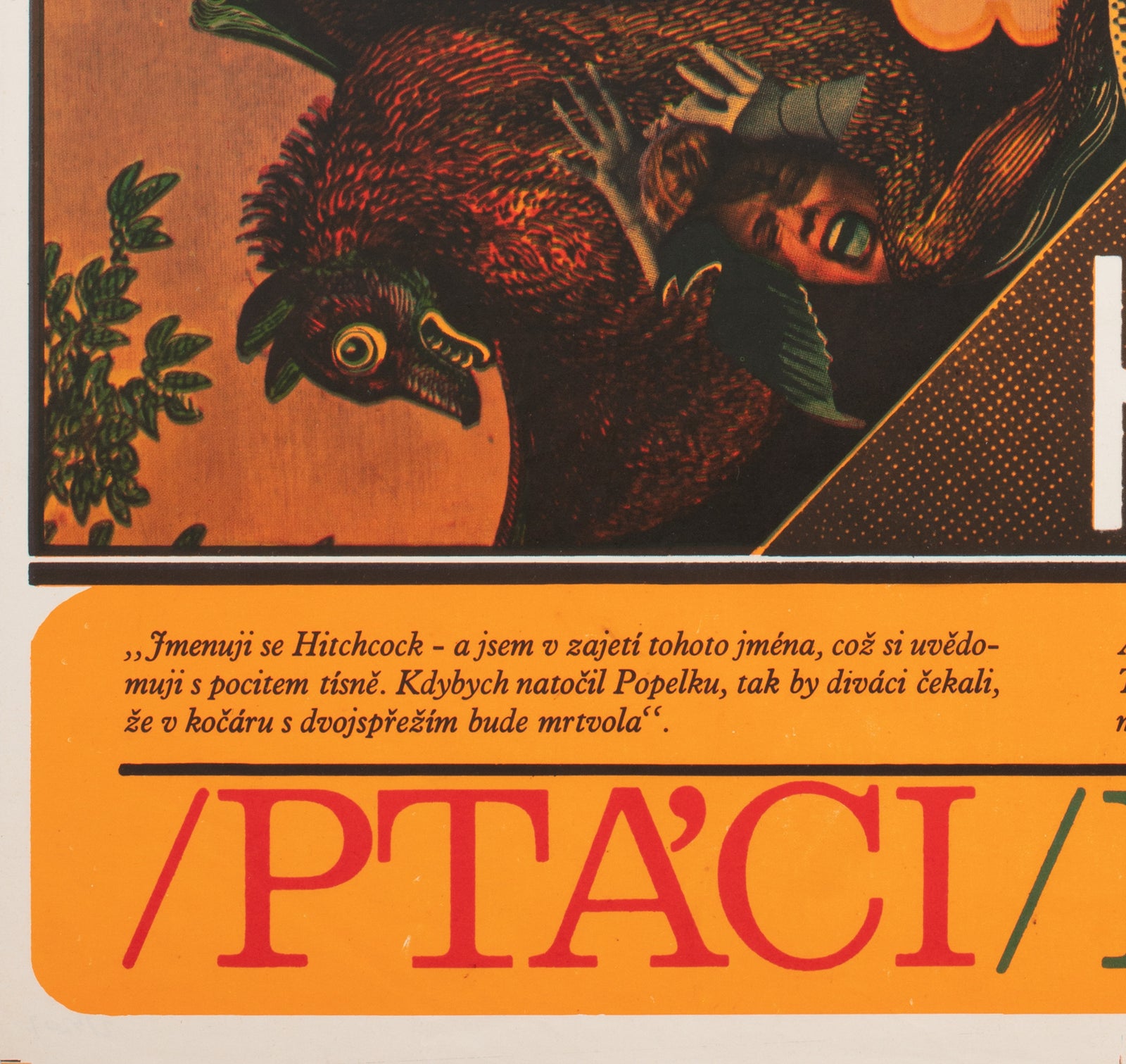 Hitchcock The Birds/Psycho 1970 Czech A1 Film Movie Poster, Ziegler - detail