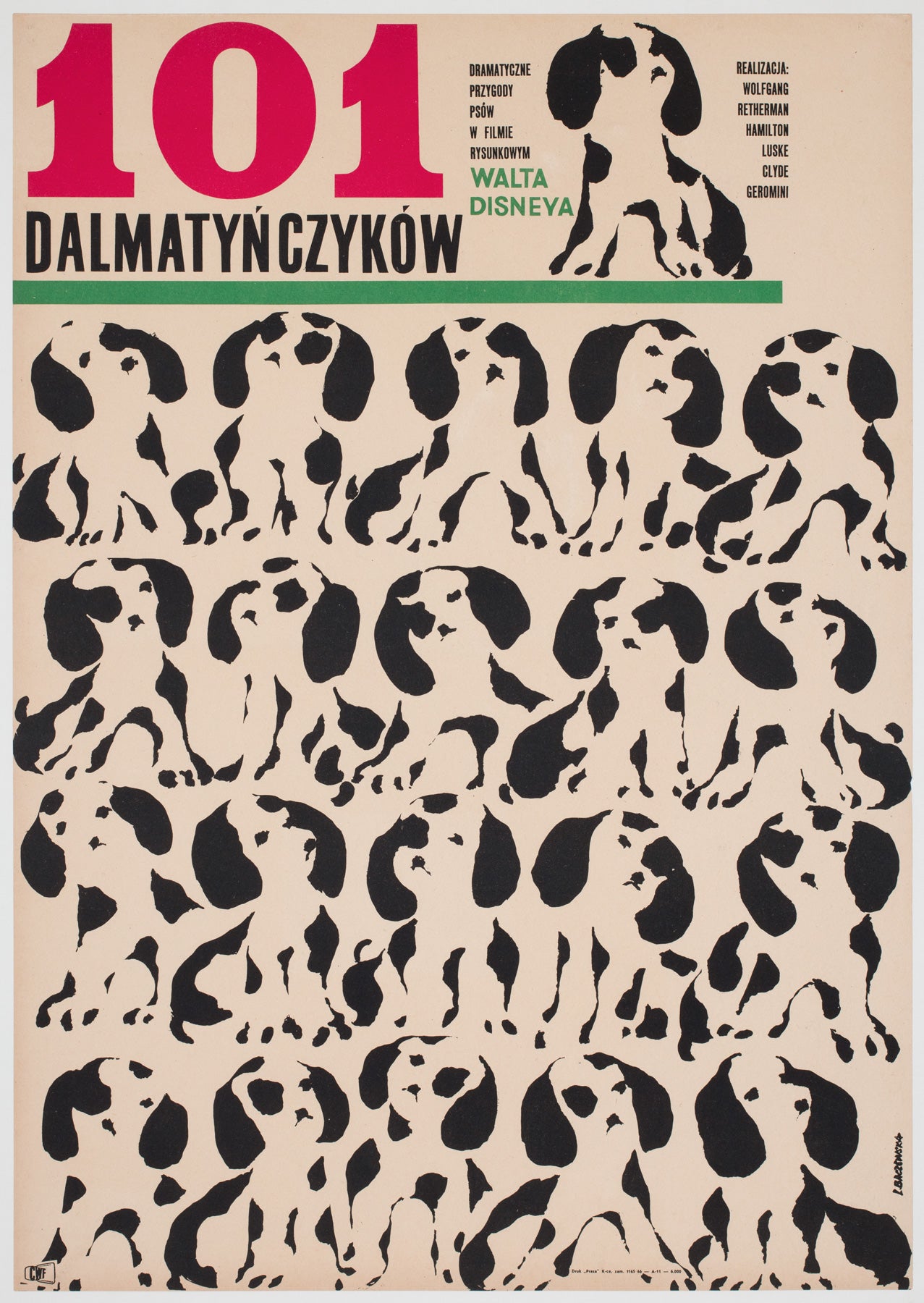 101 Dalmatians 1966 Polish Film Movie Poster, Liliana Baczewska