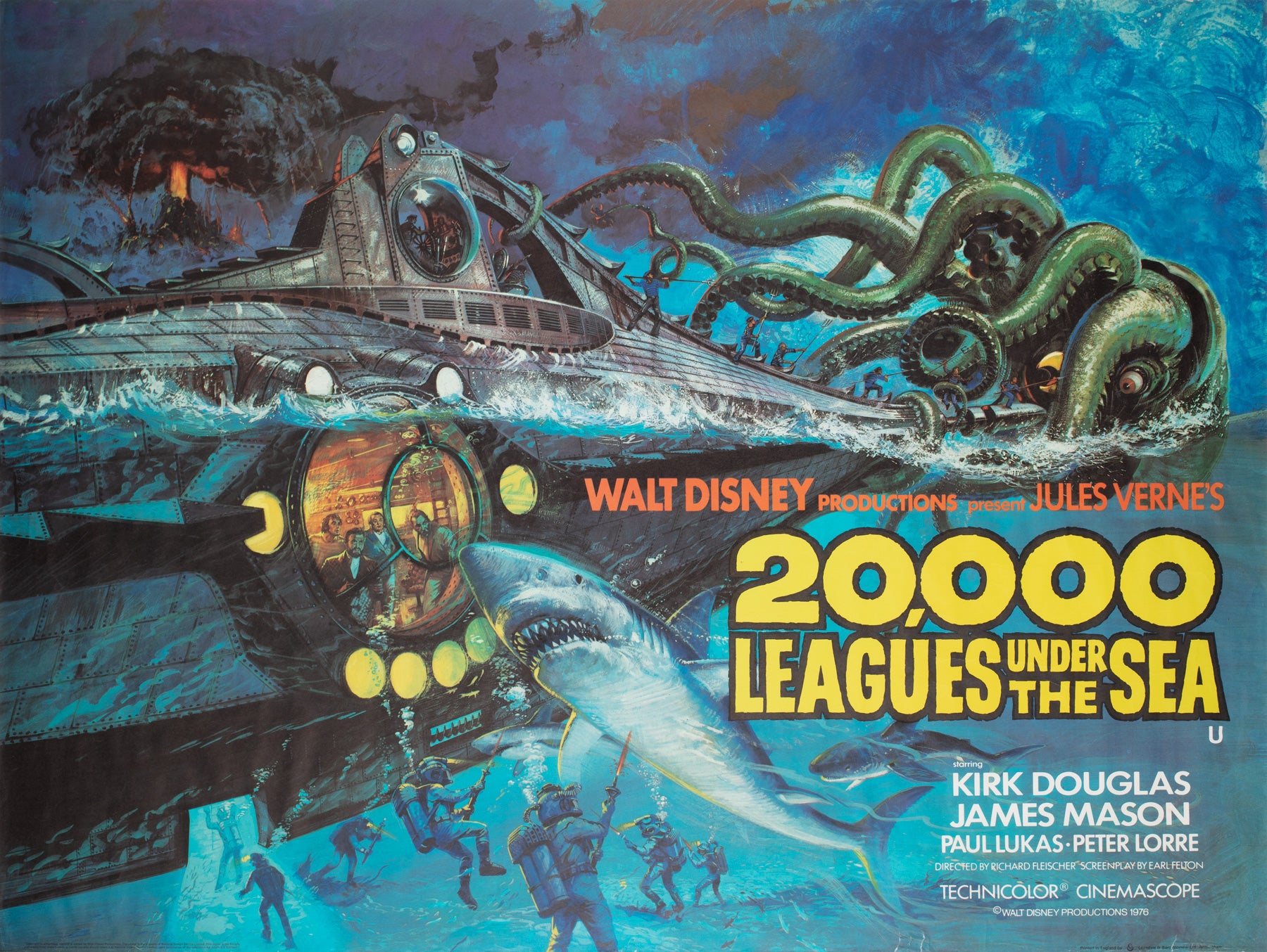20,000 Leagues Under the Sea R1976 UK Quad Film Movie Poster, Brian Bysouth