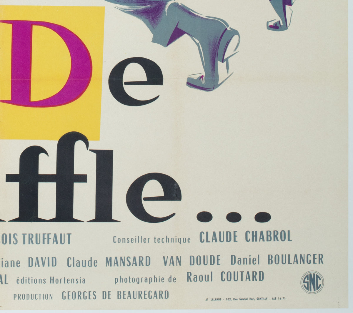 A Bout de Souffle 1960 French Grande FIlm Movie Poster, Clement Hurel - detail