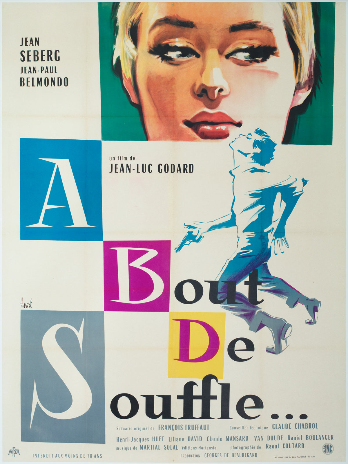 A Bout de Souffle 1960 French Grande FIlm Movie Poster, Clement Hurel