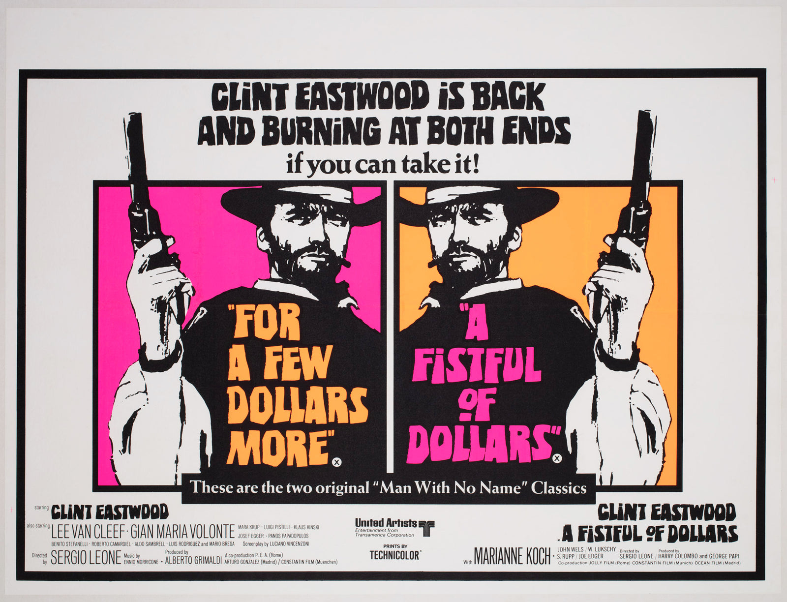 A Fistful of Dollars / For a Few Dollars More R1969 UK Quad Double Bill Film Movie Poster