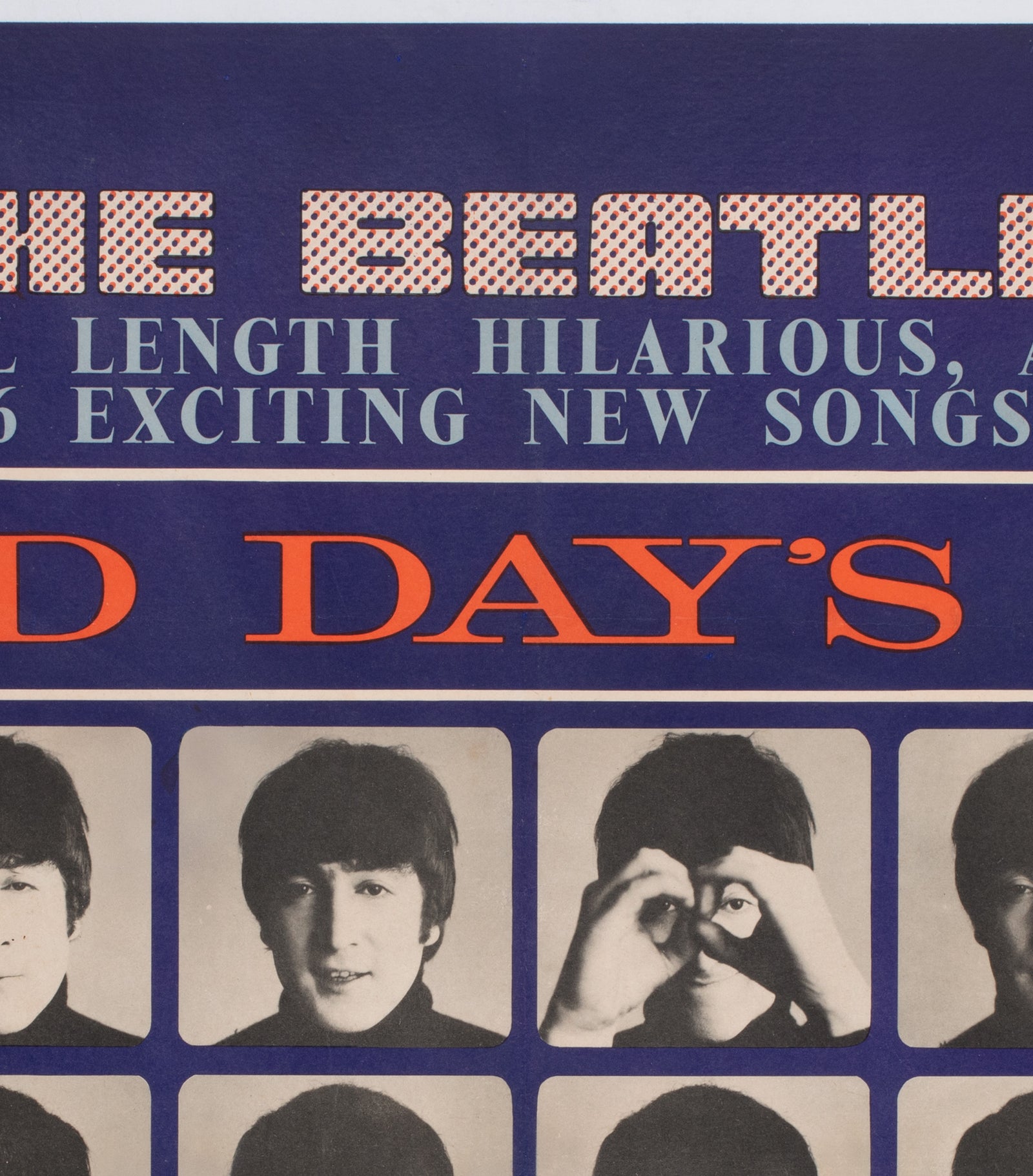 A Hard Day's Night 1964 UK Quad Film Movie Poster, The Beatles - detail