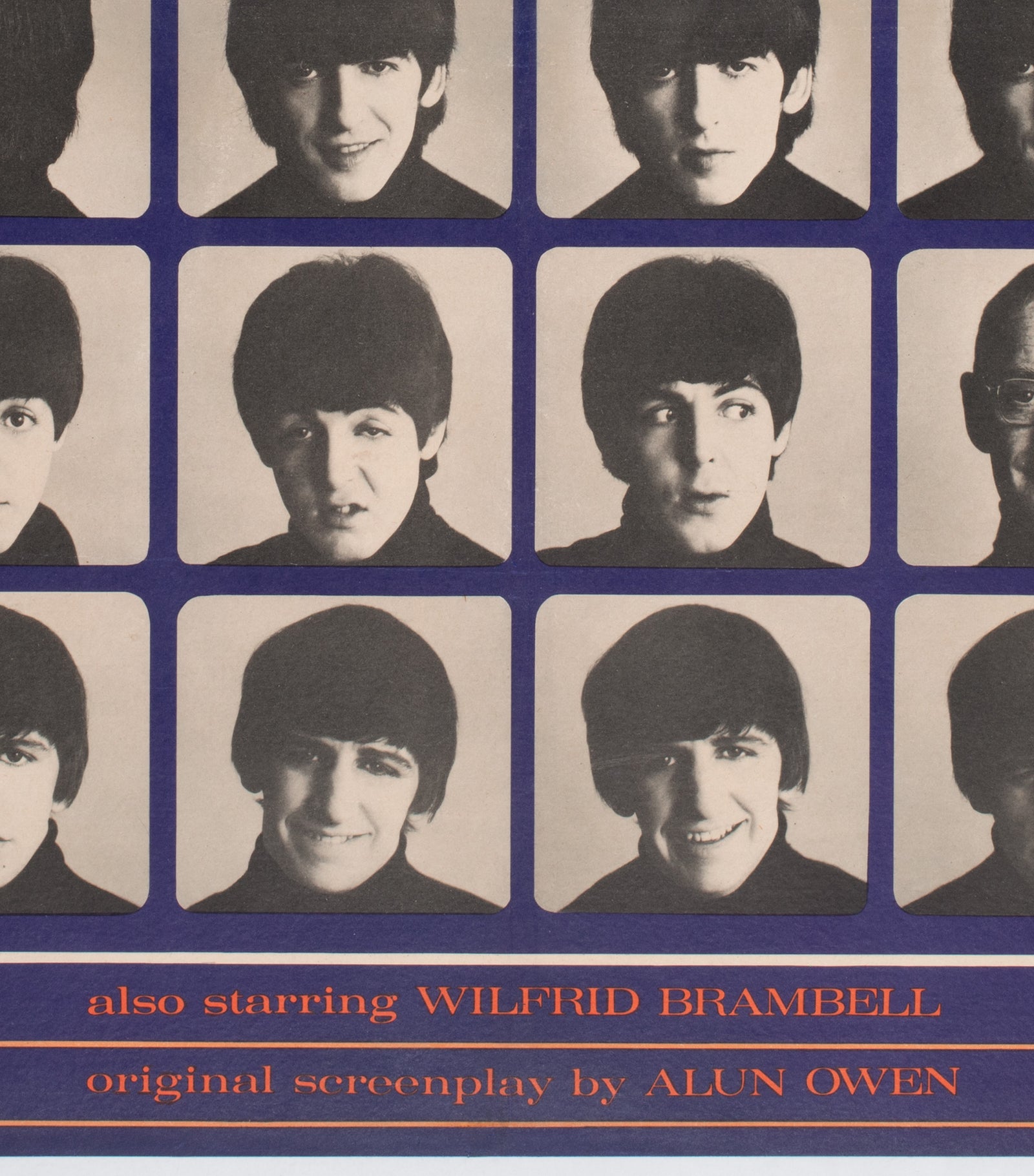 A Hard Day's Night 1964 UK Quad Film Movie Poster, The Beatles - detail