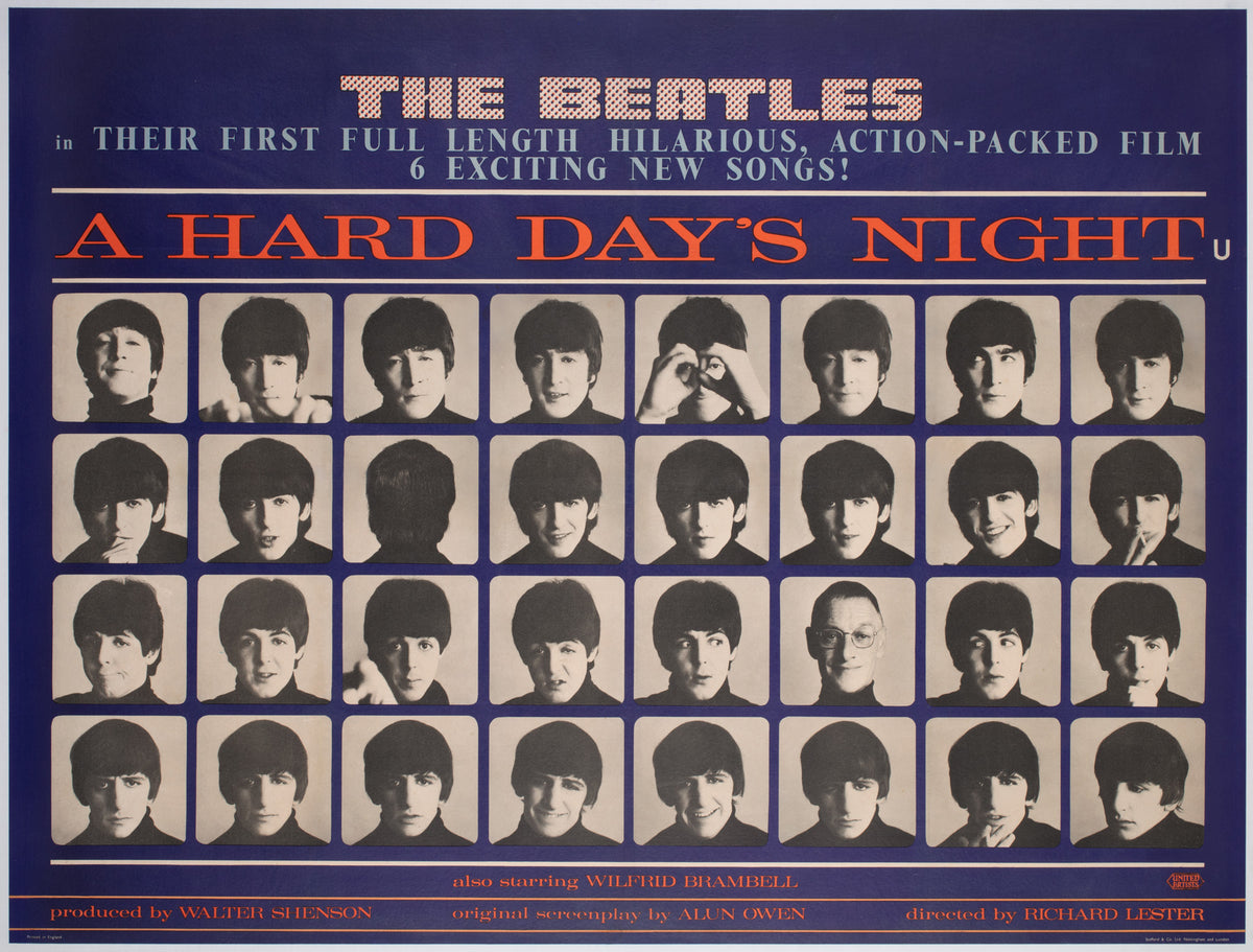 A Hard Day's Night 1964 UK Quad Film Movie Poster, The Beatles