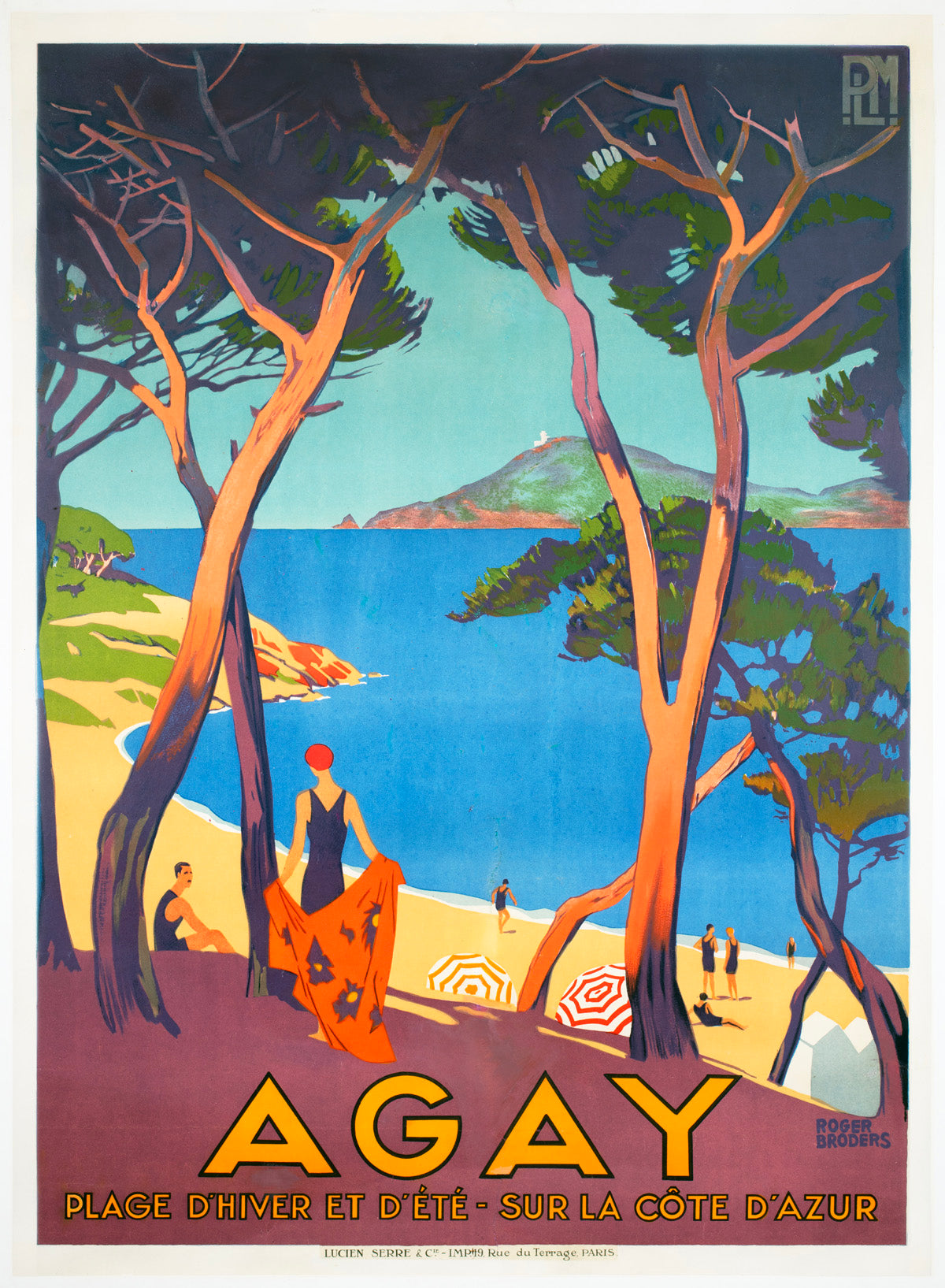 Agay 1928 PLM French Railway Travel Advertising Poster Roger Borders