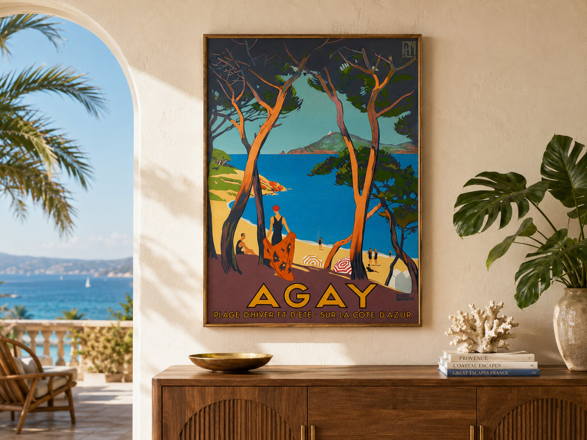 Agay 1928 PLM French Railway Travel Advertising Poster Roger Borders