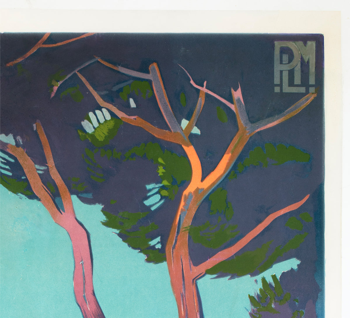 Agay 1928 PLM French Railway Travel Advertising Poster Roger Borders - detail