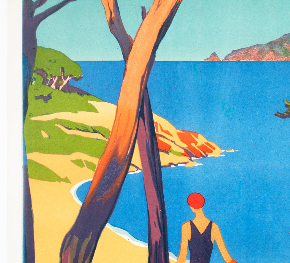 Agay 1928 PLM French Railway Travel Advertising Poster Roger Borders - detail