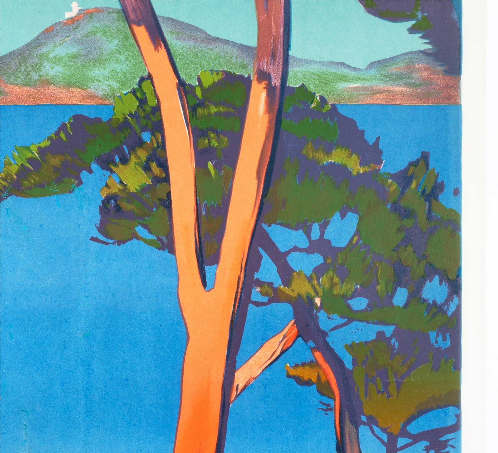Agay 1928 PLM French Railway Travel Advertising Poster Roger Borders - detail