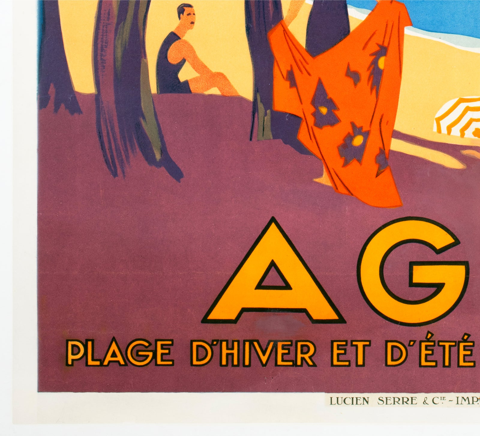 Agay 1928 PLM French Railway Travel Advertising Poster Roger Borders - detail