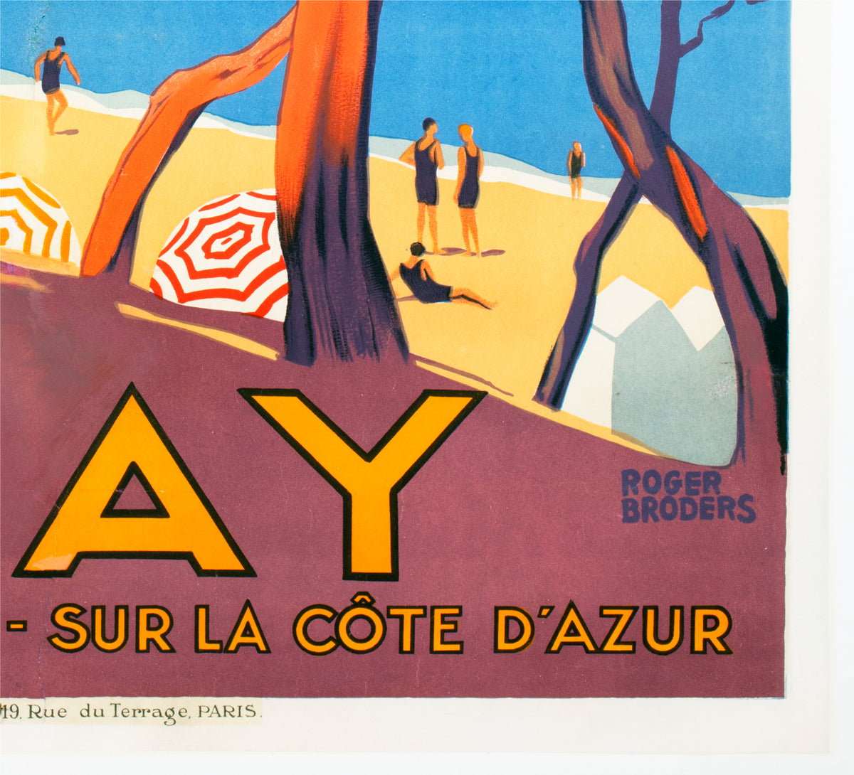 Agay 1928 PLM French Railway Travel Advertising Poster Roger Borders - detail