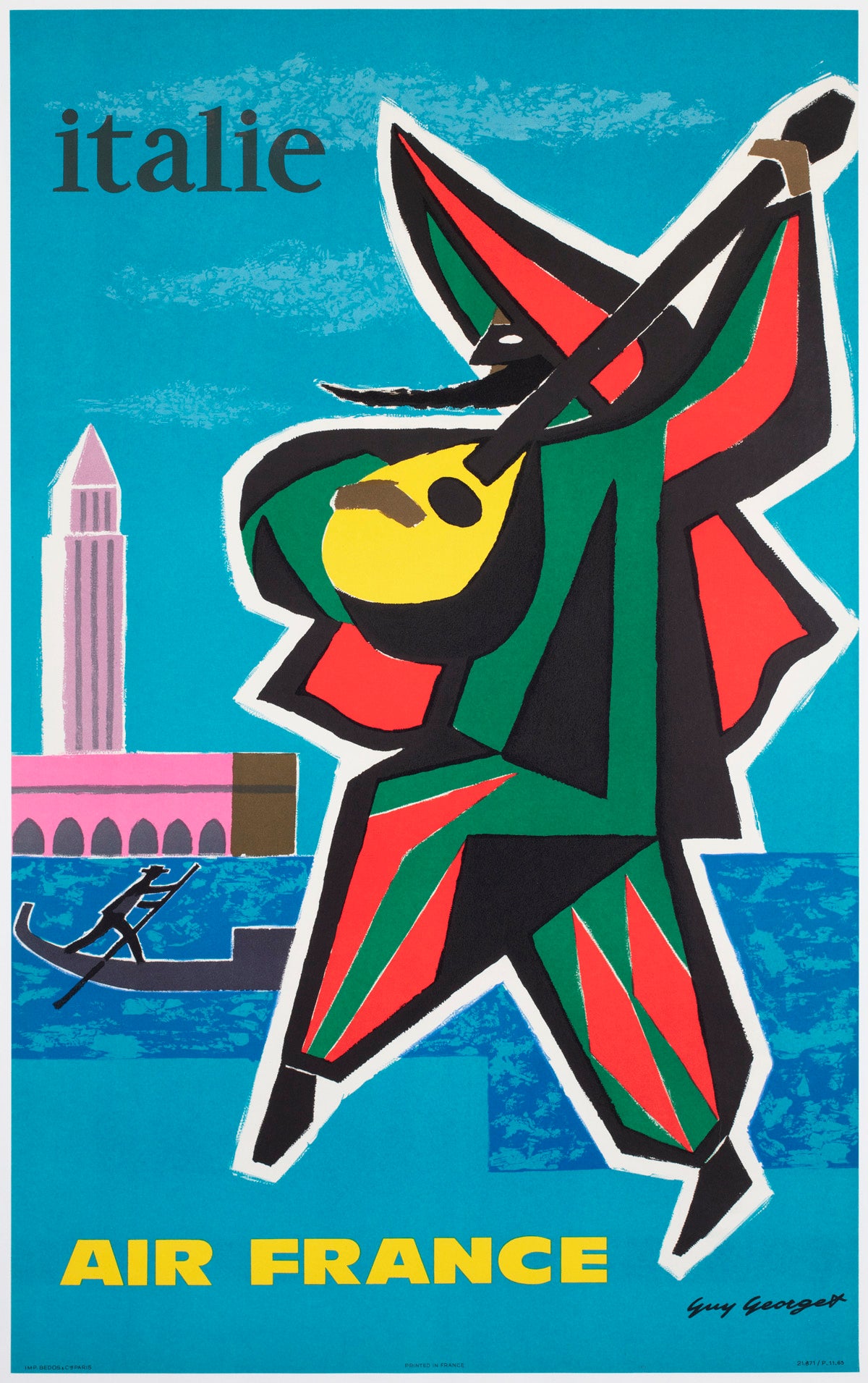 Air France Italy 1960s Airline Travel Advertising Poster Guy Georget