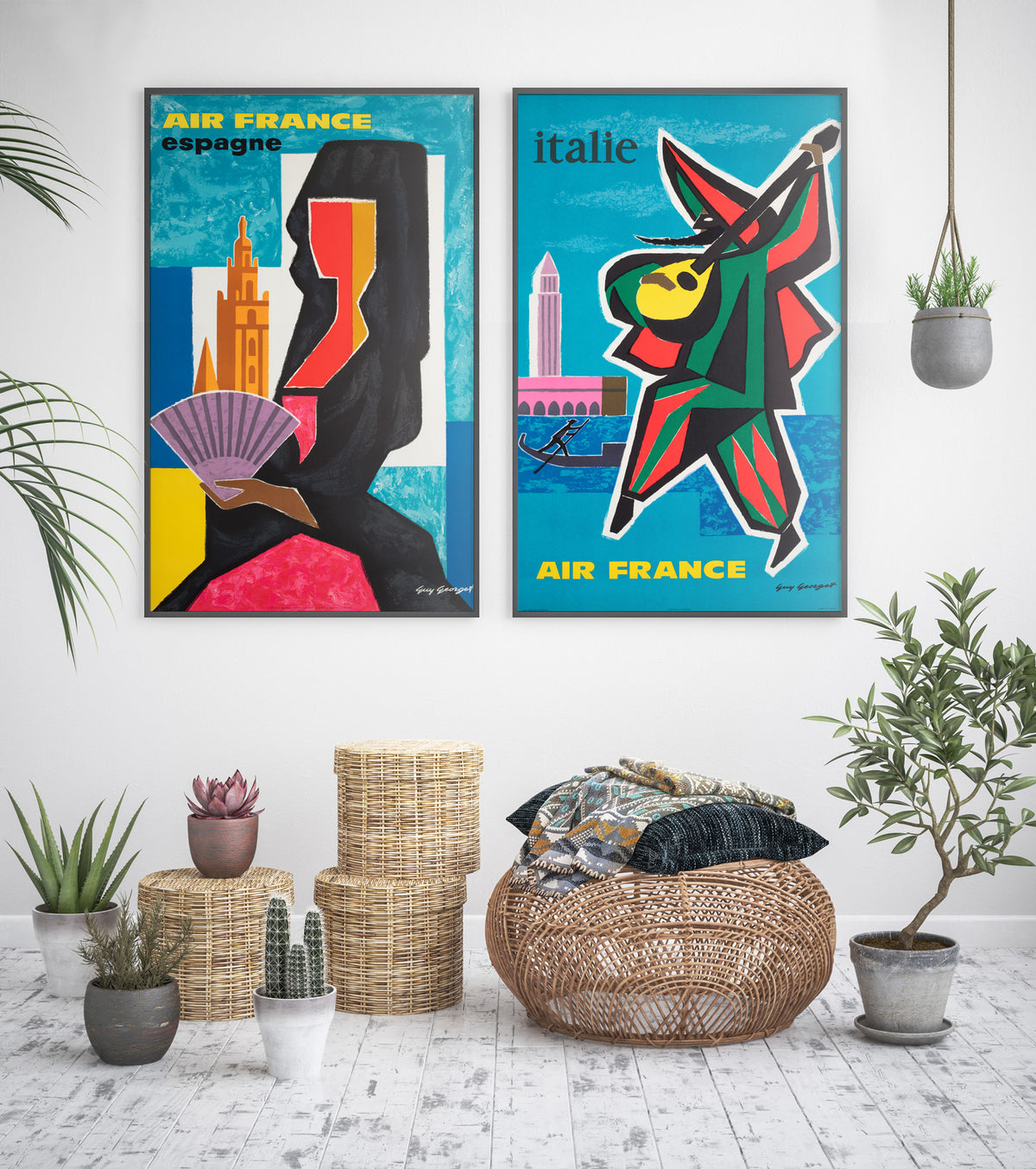 Air France Spain 1960s Airline Travel Advertising Poster Guy Georget