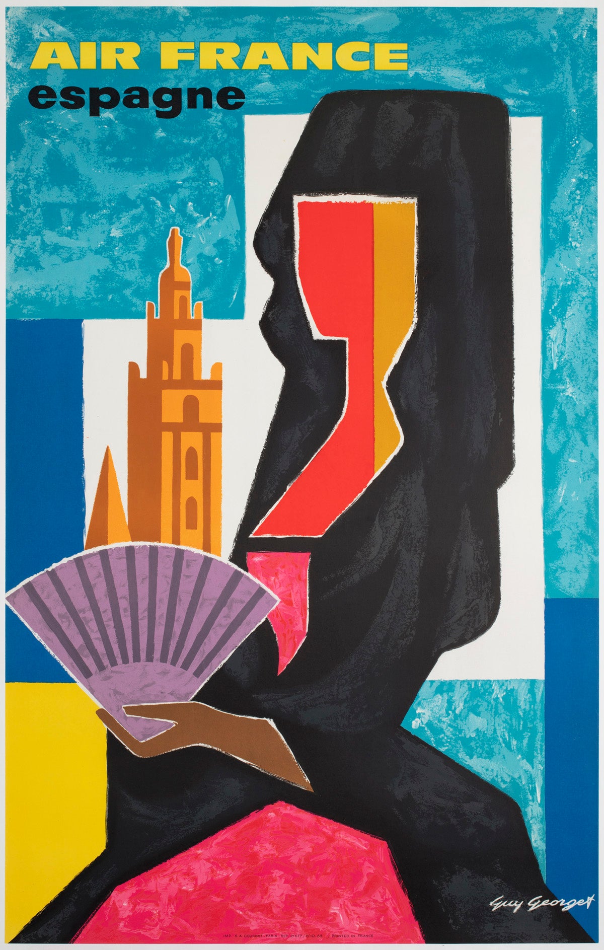 Air France Spain 1960s Airline Travel Advertising Poster Guy Georget