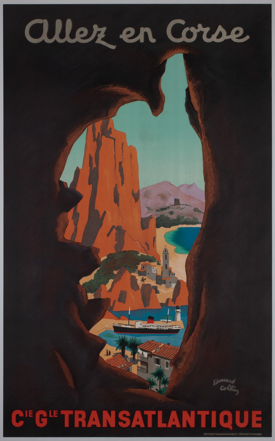 Allez en Corse CGT c1950s Corsica French Travel Poster, Edouard Collin