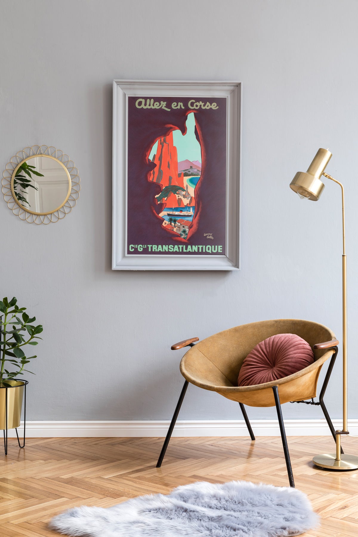 Allez en Corse CGT c1950s Corsica Small French Travel Poster Edouard Collin