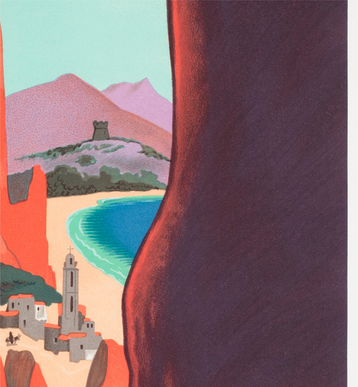 Allez en Corse CGT c1950s Corsica Small French Travel Poster Edouard Collin - detail