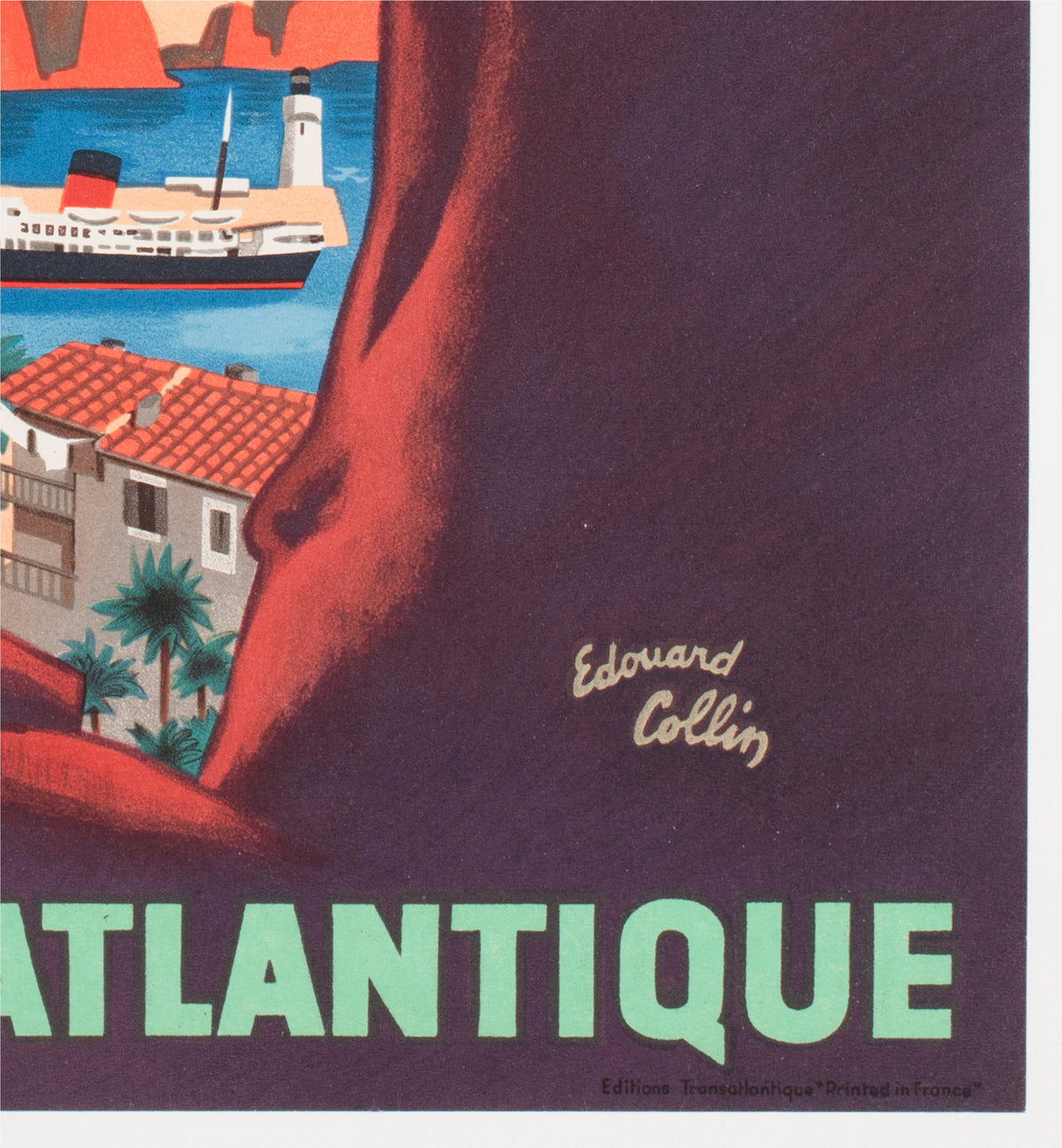 Allez en Corse CGT c1950s Corsica Small French Travel Poster Edouard Collin - detail