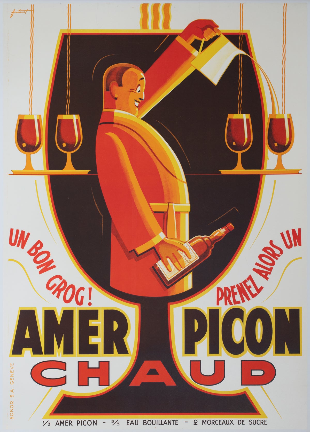 Amer Picon Chaud c1930 Swiss Beverage Advertising Poster, Noel Fontanet