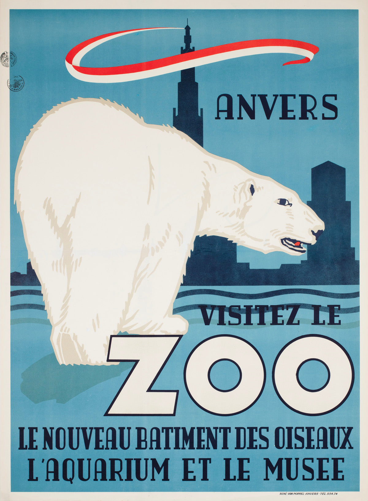 Antwerp Zoo Polar Bear 1950  Large Advertising Poster