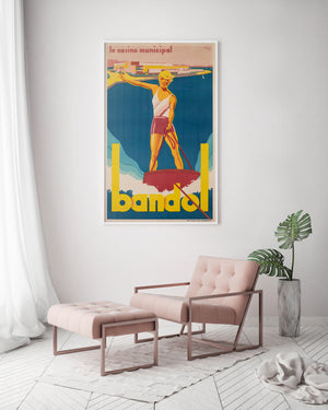 Bandol 1930s French Travel Poster, Sports, Ski, Andre Bermond