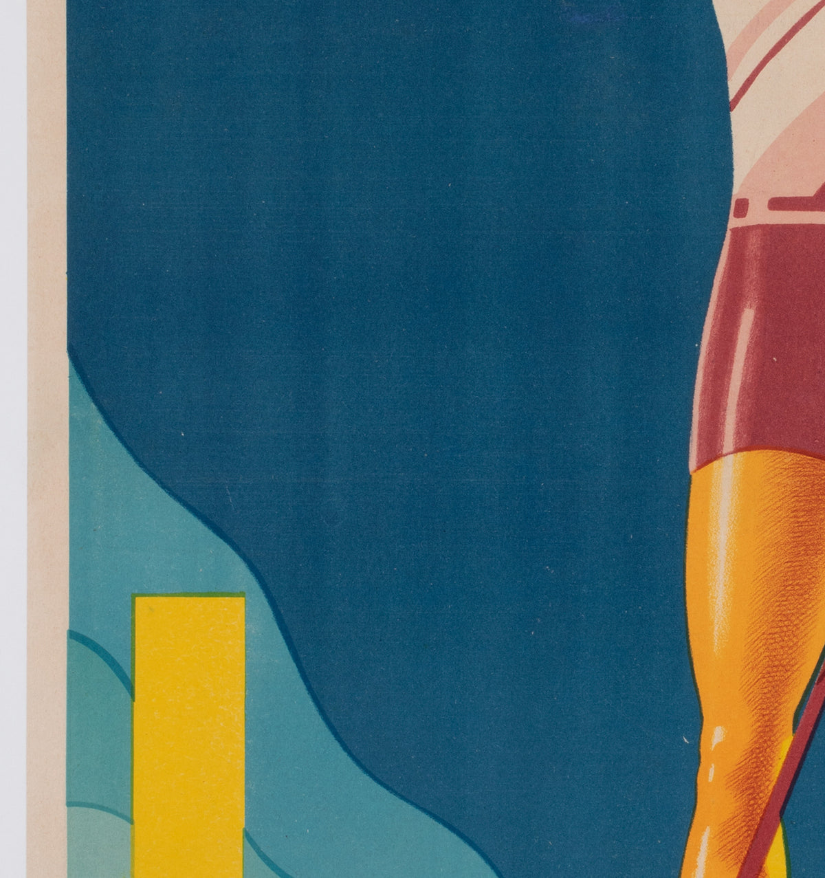 Bandol 1930s French Travel Poster, Sports, Ski, Andre Bermond - detail