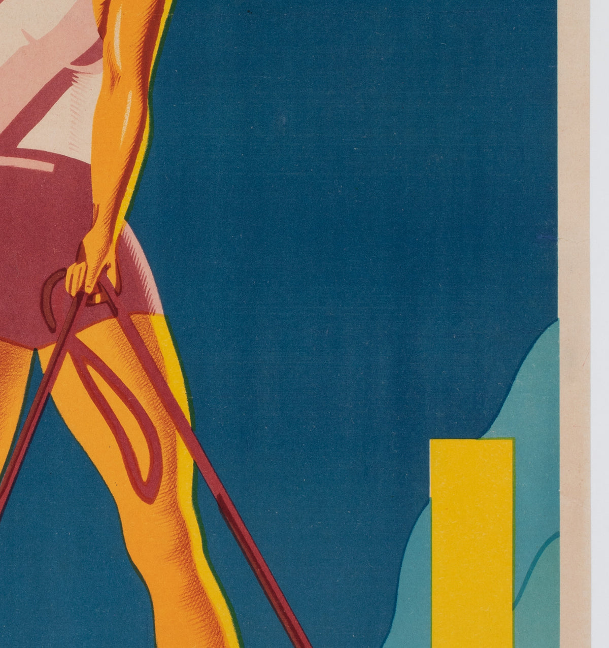 Bandol 1930s French Travel Poster, Sports, Ski, Andre Bermond - detail