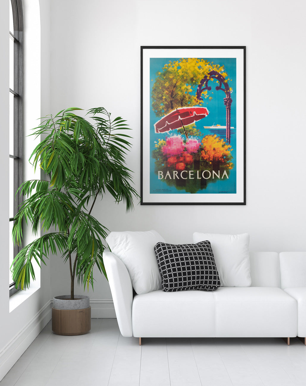Barcelona Flower 1950s Travel Advertising Poster