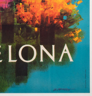 Barcelona Flower 1950s Travel Advertising Poster - detail