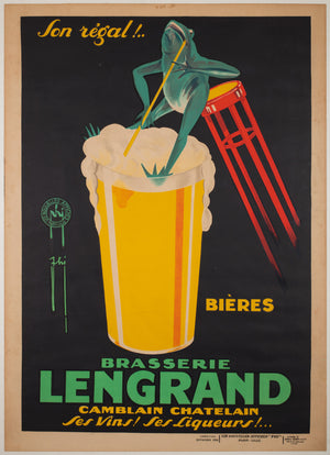 Brasserie Lengrand Frog 1926 French Alcohol Advertising Poster, Paul Nefri