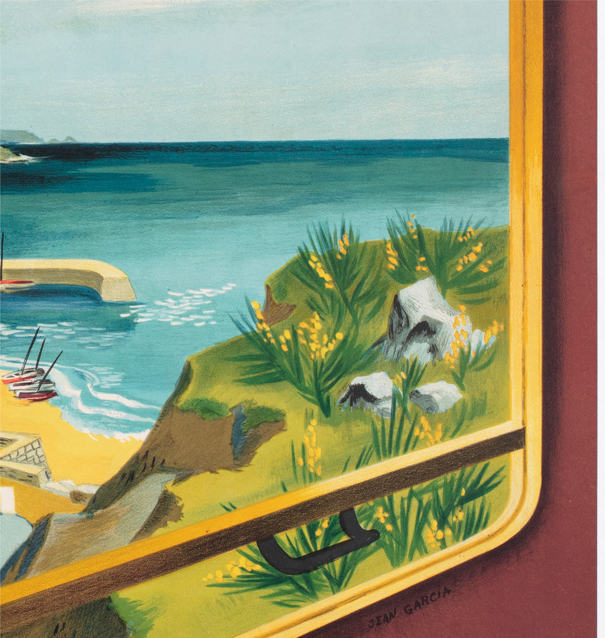 Bretagne 1953 SNCF French Railway Travel Advertising Poster Jean Garcia - detail