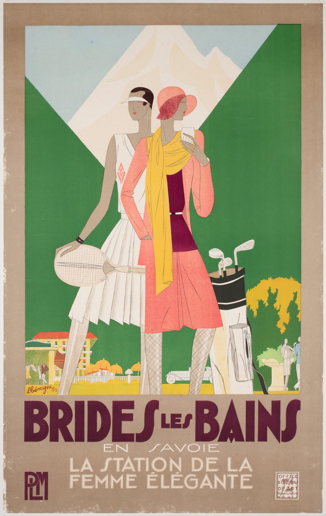 Brides les Bains 1929 French Railway Travel Advertising Poster, Leon Benigni