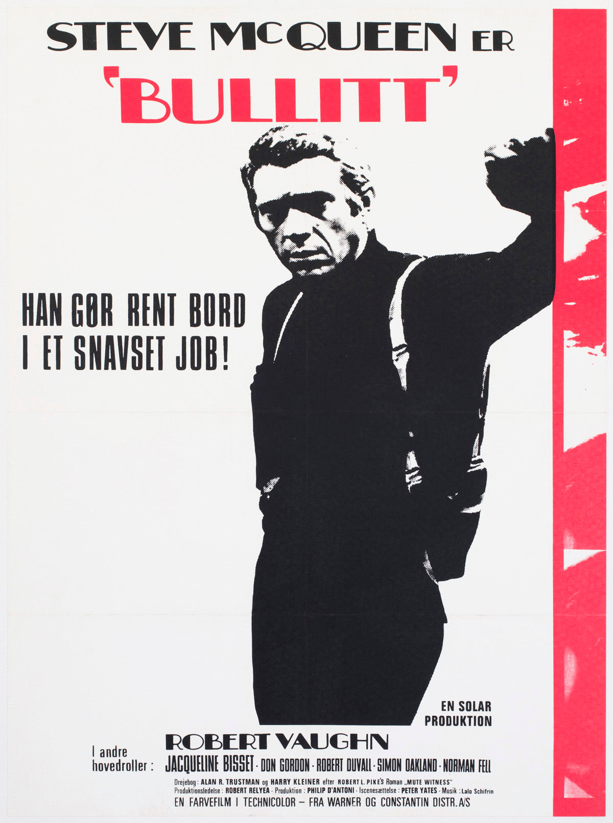 Bullitt 1969 Danish 1 Sheet Film Movie Movie Poster, Steve McQueen