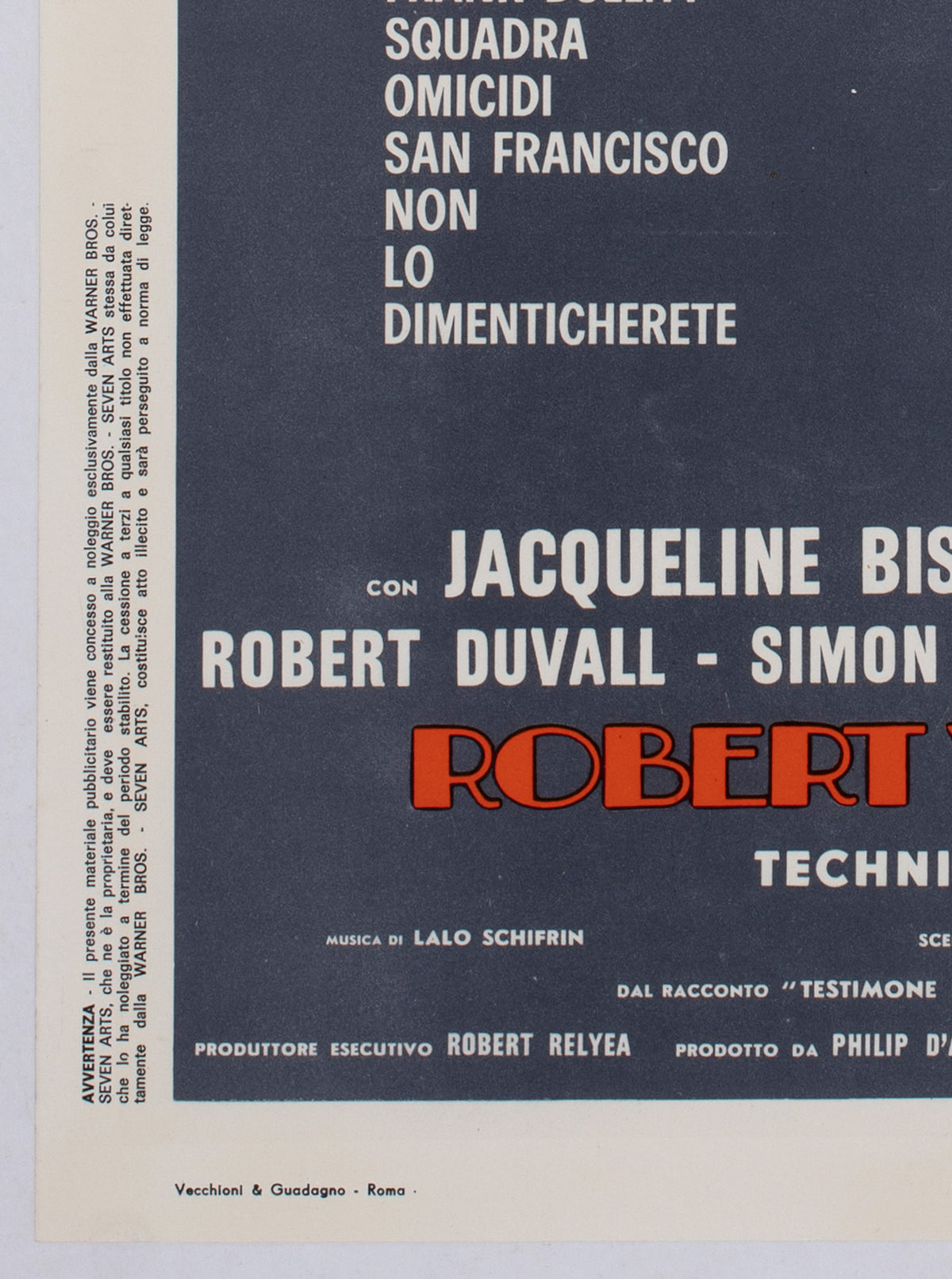 Bullitt 1969 Italian Locandina Movie Film Poster, Renato Ferrini - detail
