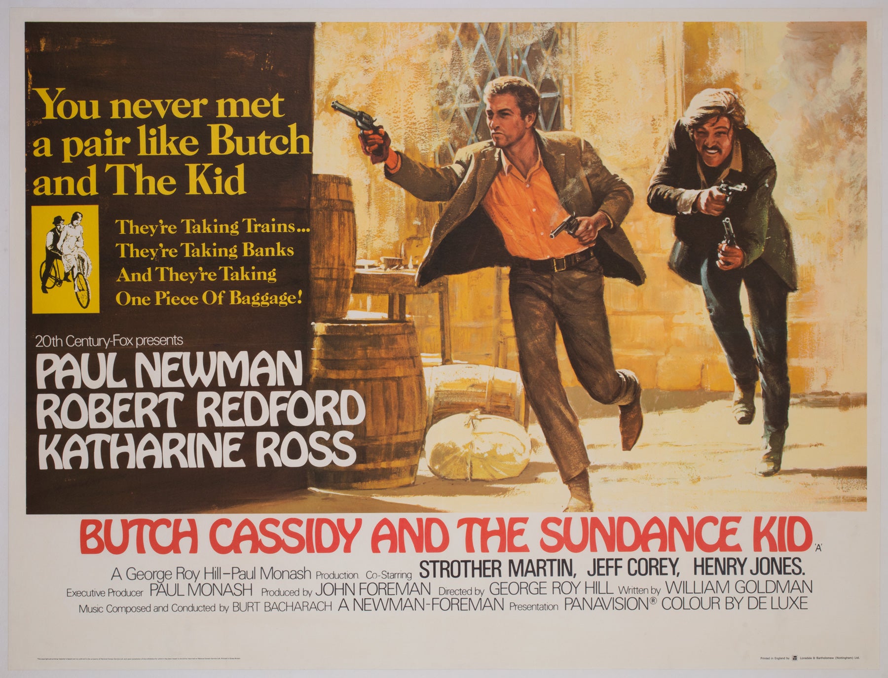 Butch Cassidy and the Sundance Kid 1969 UK Quad Film Movie Poster, Tom Beauvais