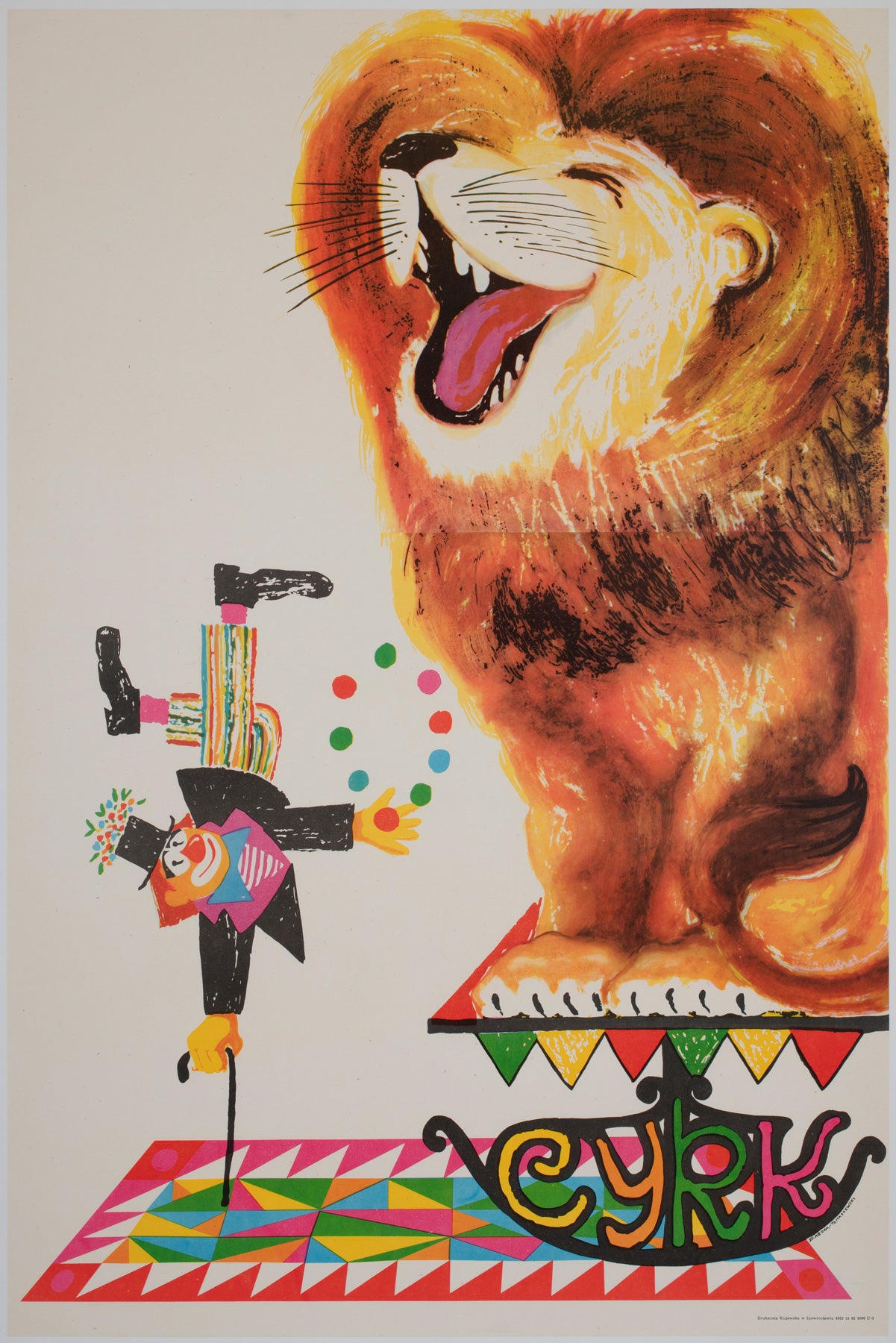 Cyrk Polish Circus Poster Clown and Lion R1982, Miedza-Tomaszewski