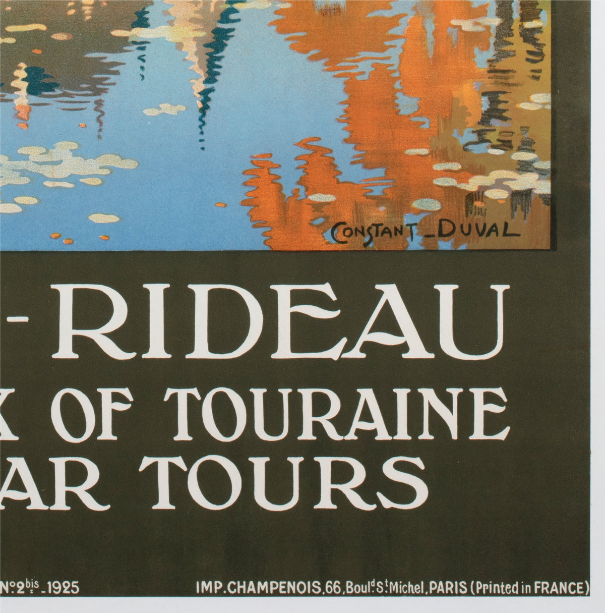 Chateaux D'Azay le Rideau c1925 French Travel Advertising Poster Contant Duval - detail