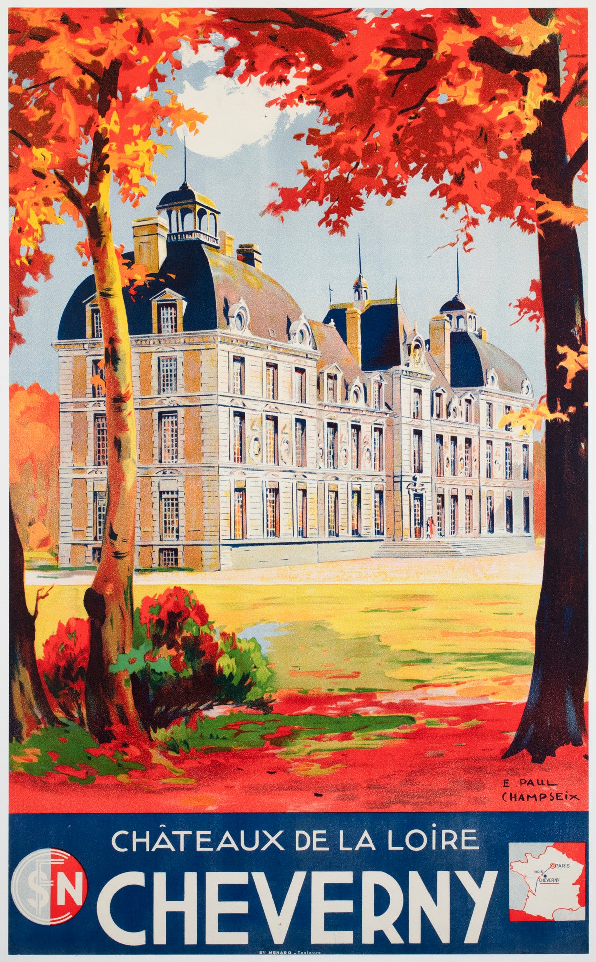 Cheverny c1937 SNCF French Railway Travel Advertising Poster E Paul Champseix