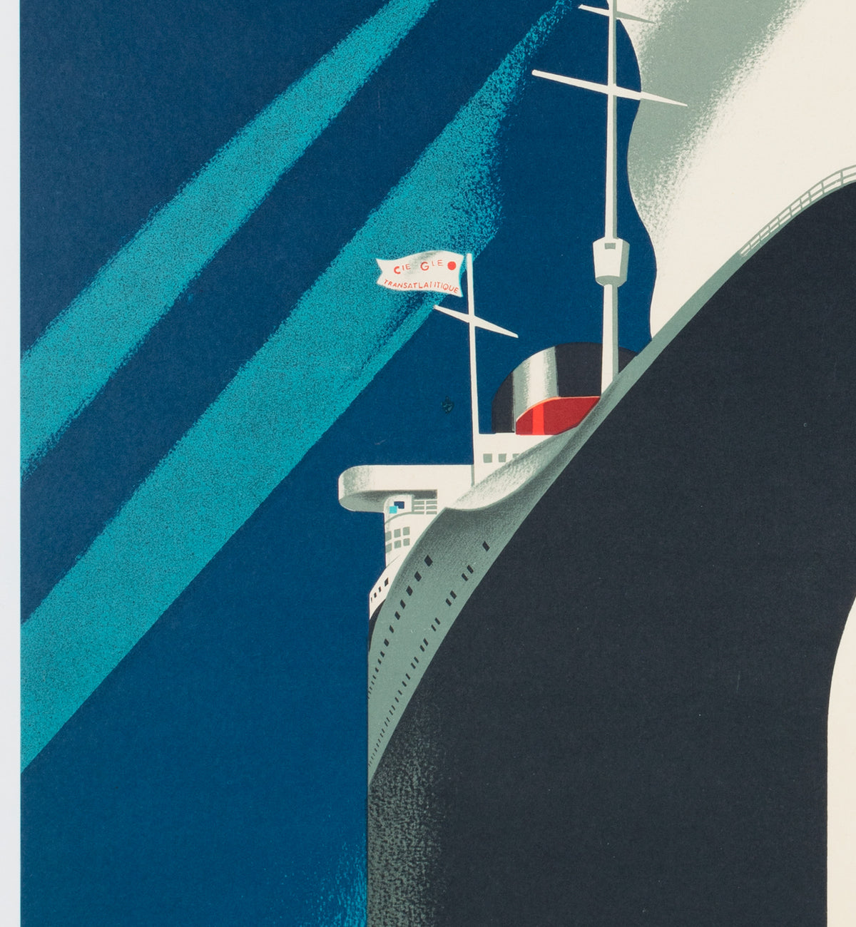 Cie Gle Transatlantique 1950s French Line Large Travel Poster, Paul Colin - detail