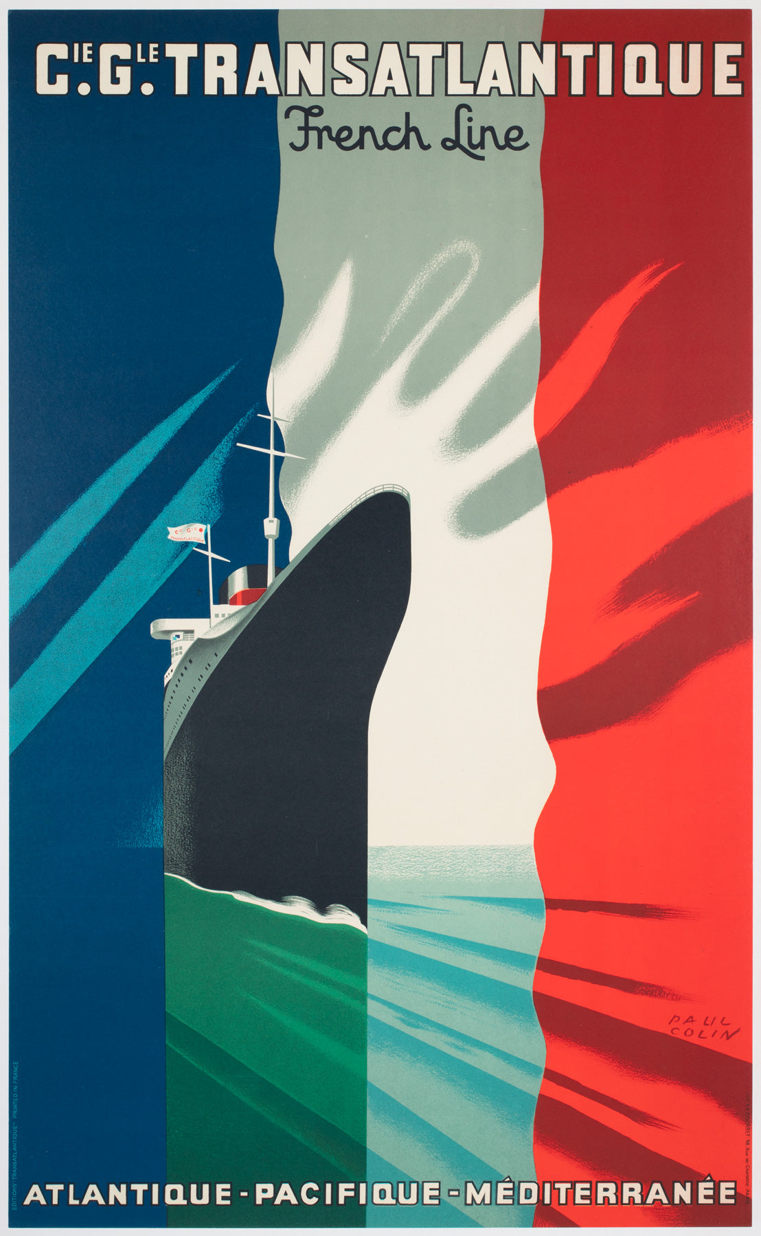 Cie Gle Transatlantique 1950s French Line Large Travel Poster, Paul Colin