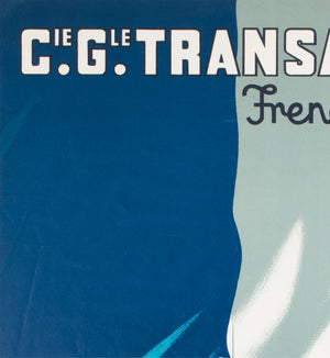 cie gle transatlantique 1950s french line large travel poster paul colin - detail