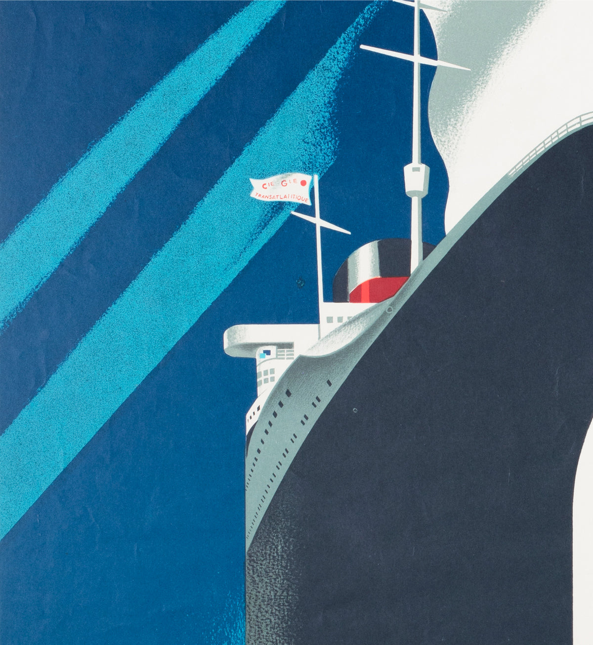 cie gle transatlantique 1950s french line large travel poster paul colin - detail