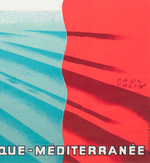 cie gle transatlantique 1950s french line large travel poster paul colin - detail
