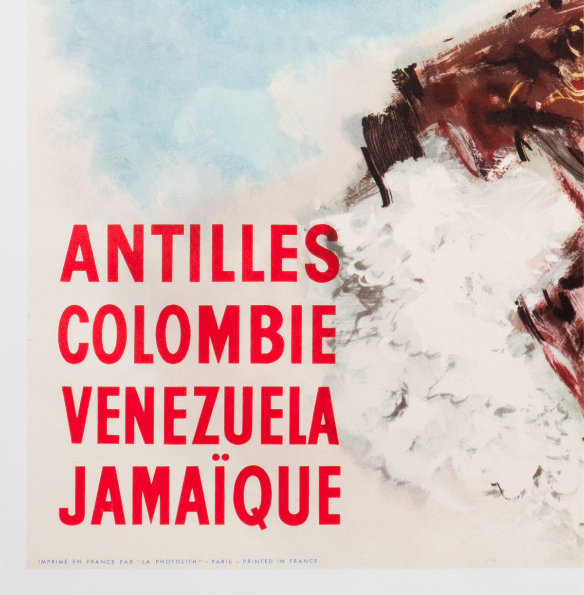 Cie Gle Transatlantique French Line Antilles Colombie Venezuela Jamaïque c1950s Travel Poster Albert Brenet - detail