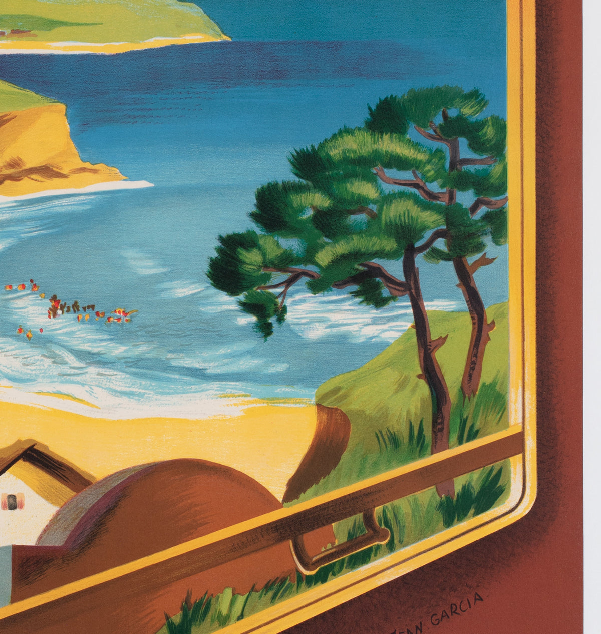 Cote Basque 1952 SNCF French Railway Travel Advertising Poster, Jean Garcia - detail