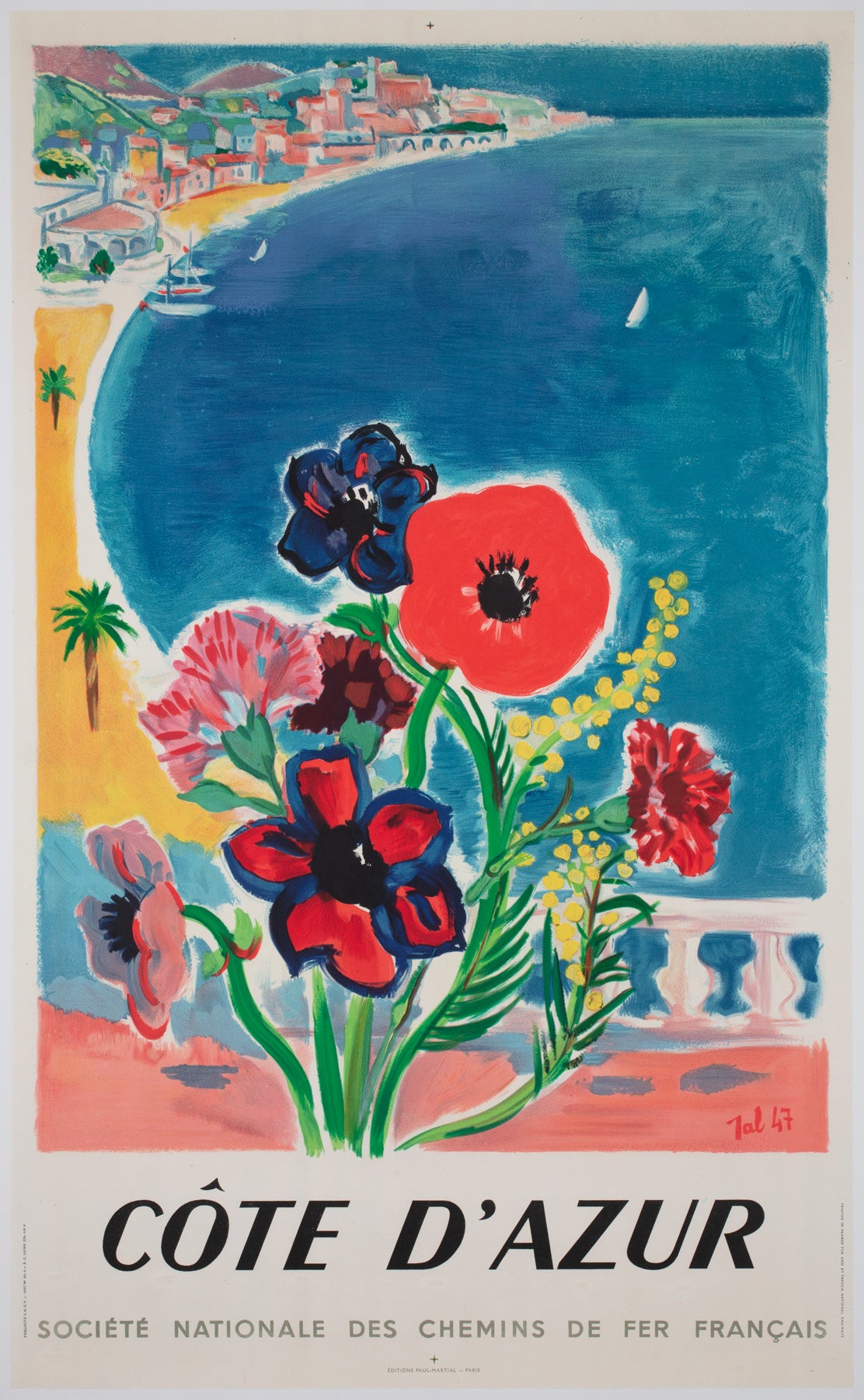 Cote D'azur 1947 SNCF French Railway Travel Advertising Poster, Jal