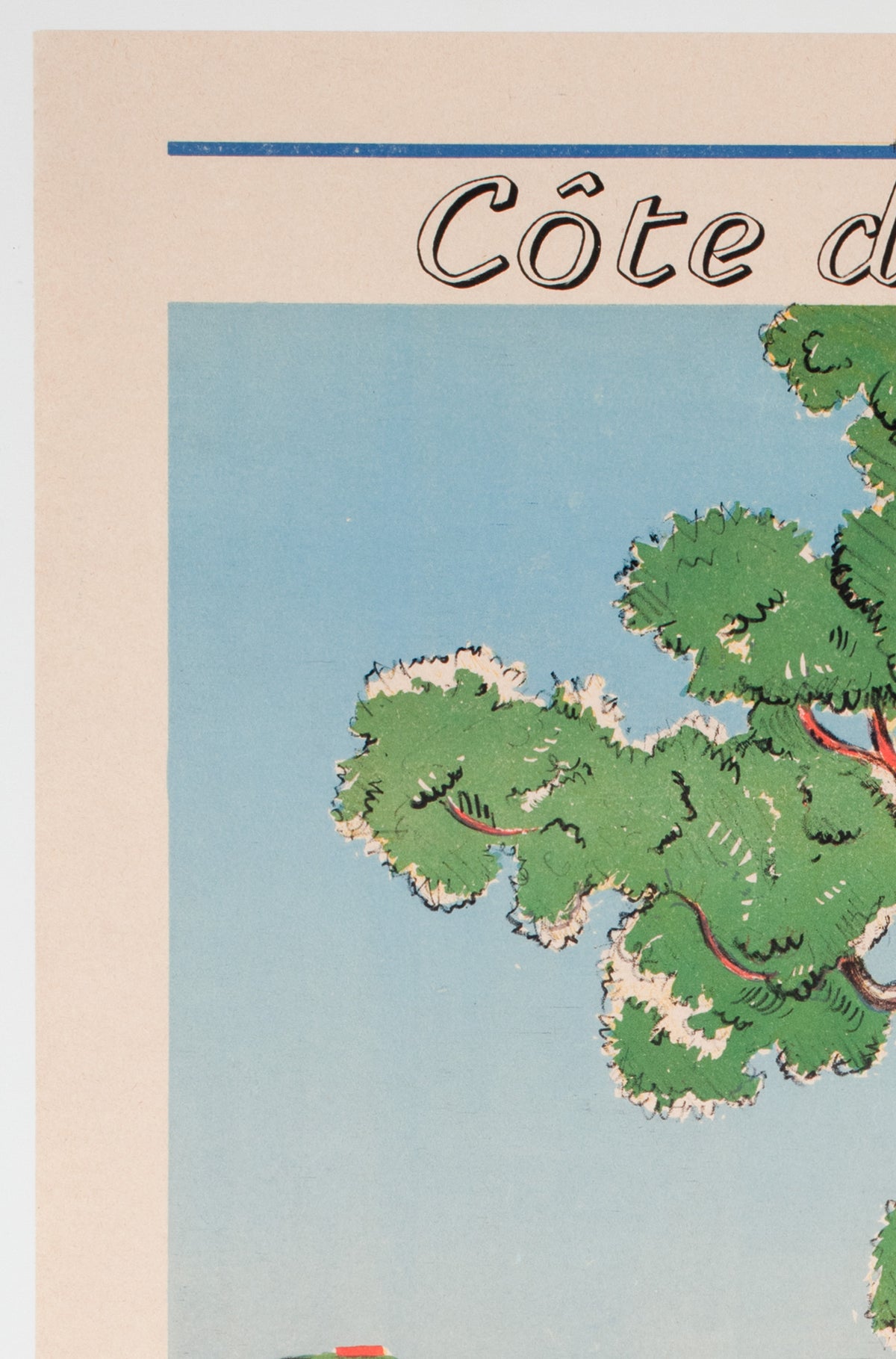 Cote D'Azur Sanary sur Mer 1950s Travel Advertising Poster - detail